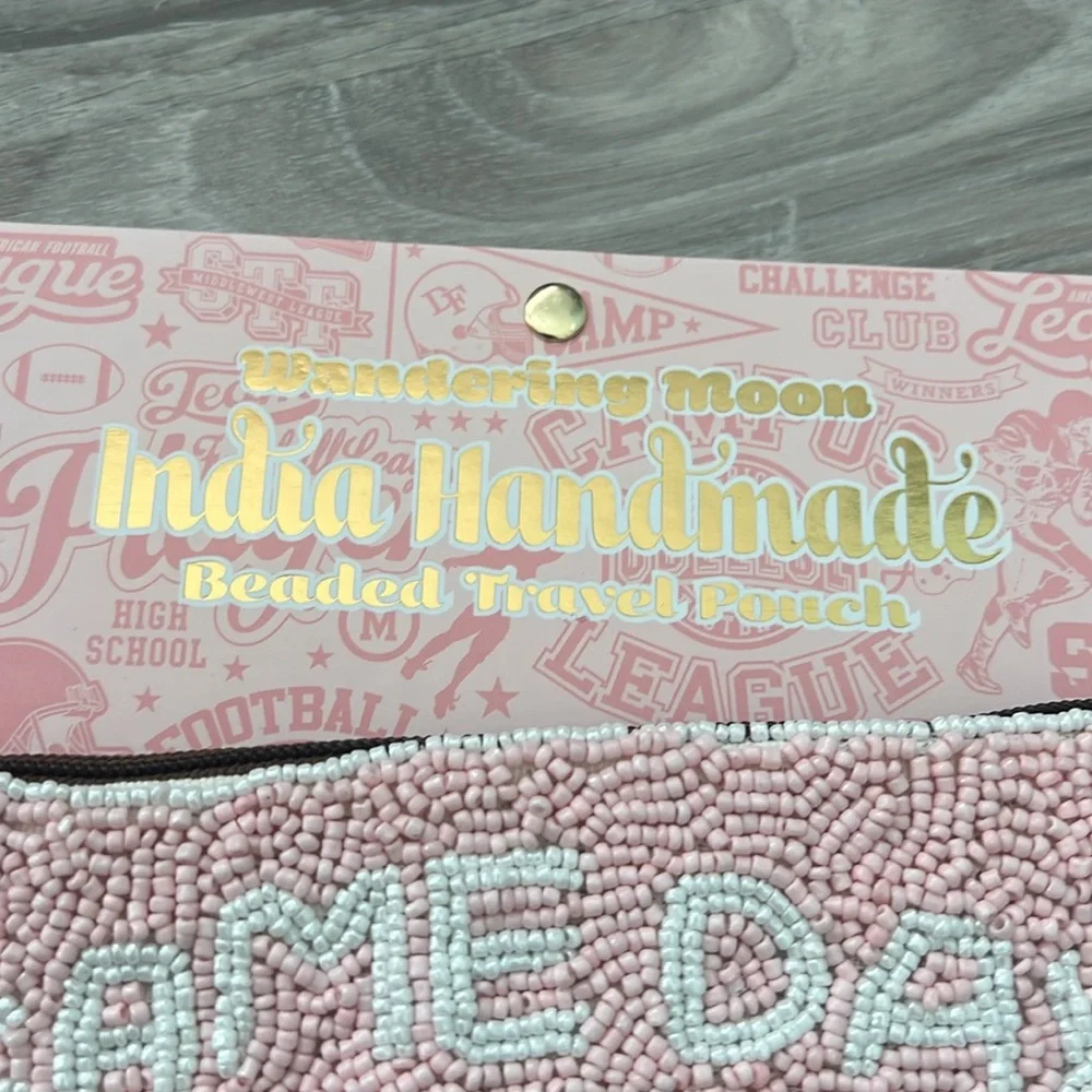 Pink Beaded Football Coin Purse Wandering Moon Handmade in India NWT